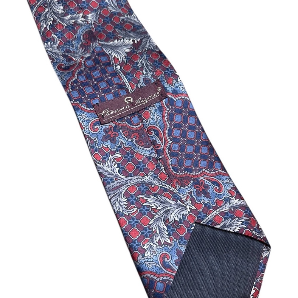 Vtg Etienne Aigner Blue, Red and Silver Paisley 100% Silk Tie - Picture 4 of 6